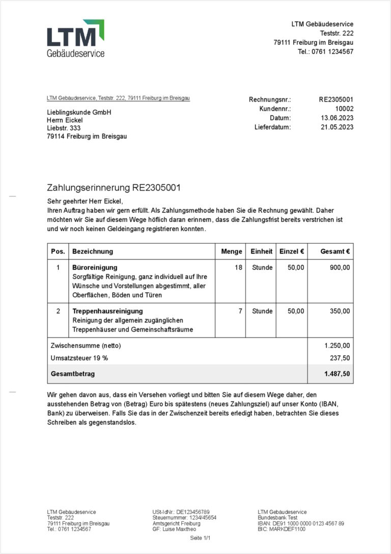 Zahlungserinnerung korrekt und freundlich formuliert