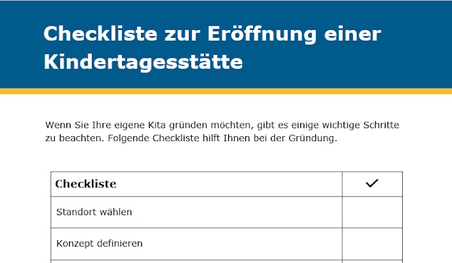 Ausschnitt Checkliste Kita gründen