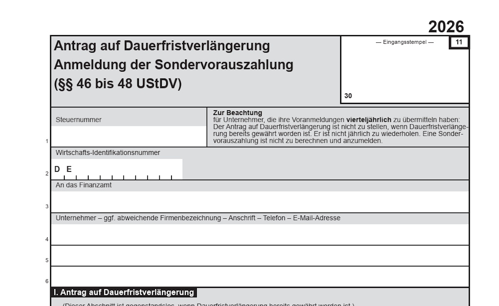 Ausschnitt aus dem Antrag auf Dauerfristverlängerung 2026