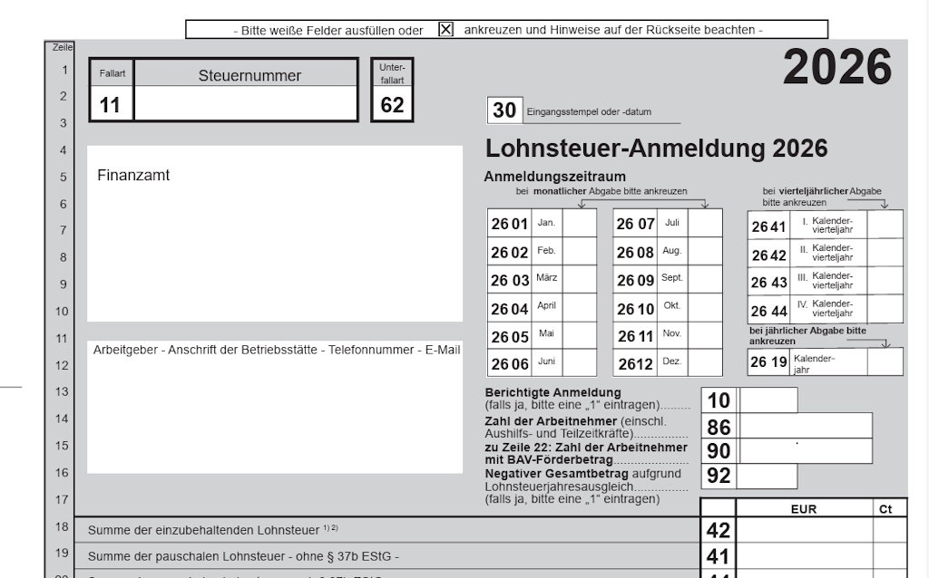 Ausschnitt der Lohnsteuer-Anmeldung 2026